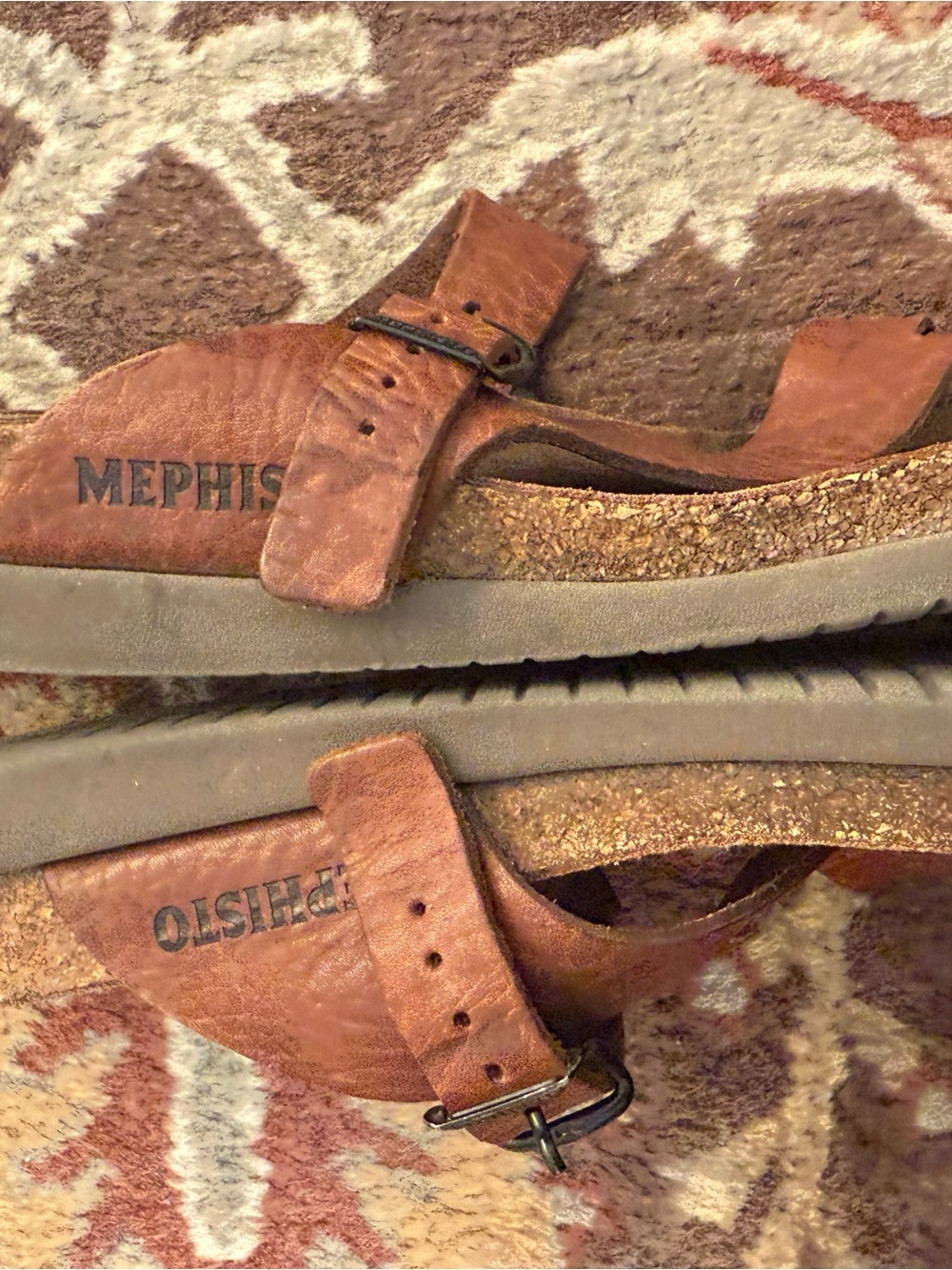 Mephisto Brown Leather Buckle Slide Sandals